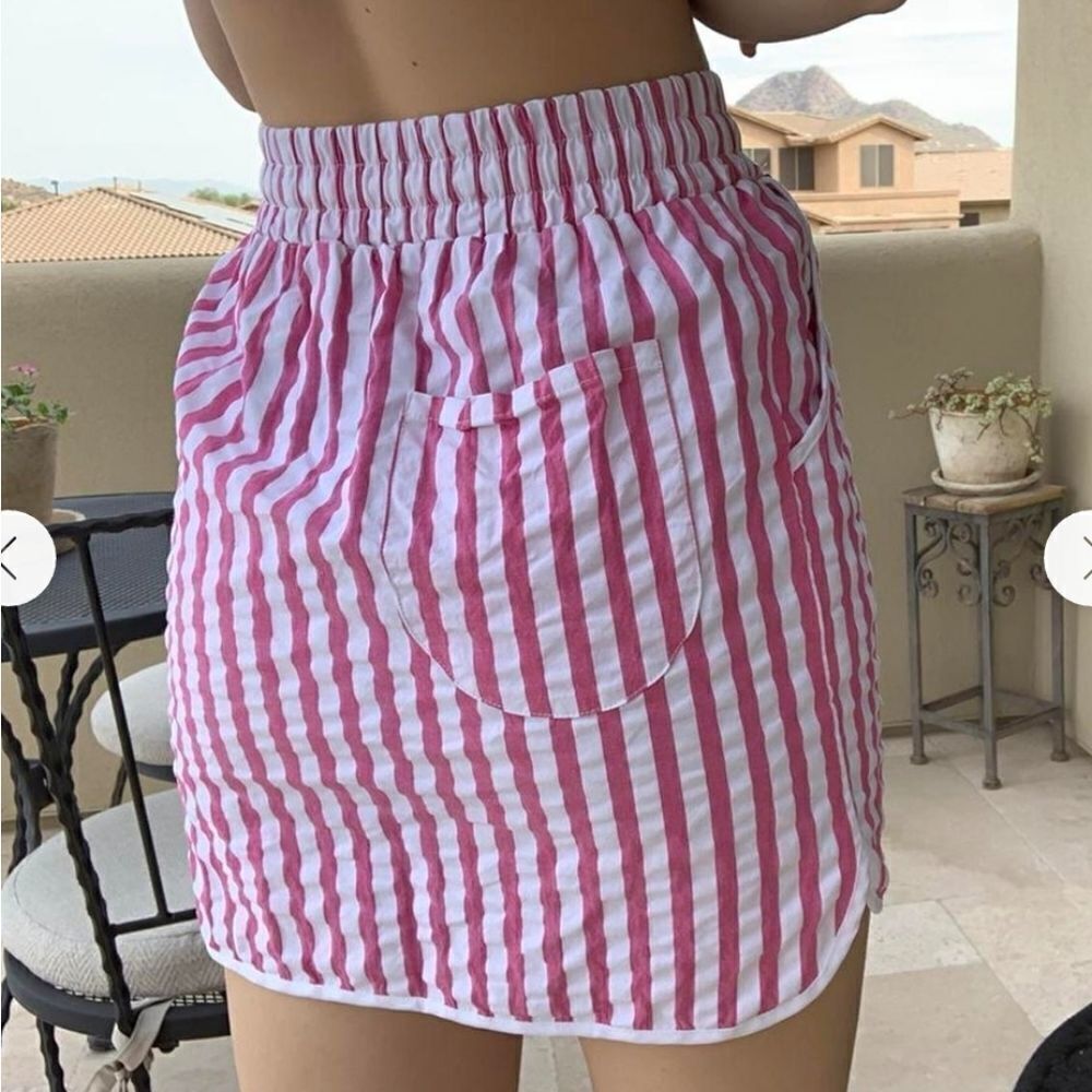 Urban Outfitters Anna Pink White Striped Dolphin Hem Mini Skirt Women Size S